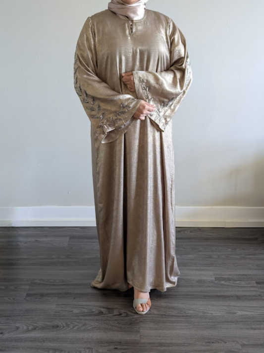 Premium Metallic Brown Luxury Abaya with Pearl Work