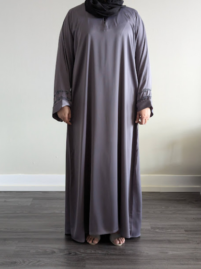 Gray Pearl Work Abaya