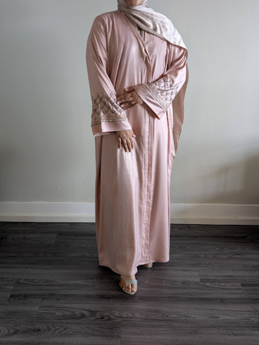 Luxury Pink Geometric Bead Work Abaya