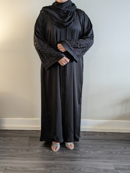 Luxury Black on Black Pearl Leaves Abaya