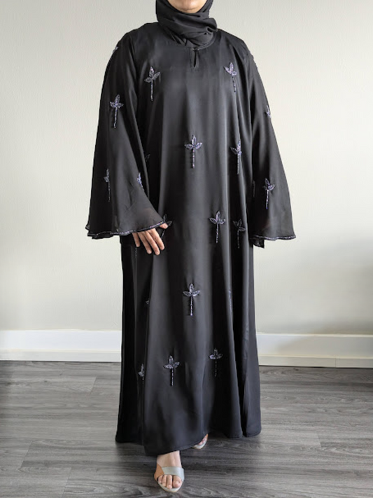 Luxury Black on Black Pearl Work Abaya