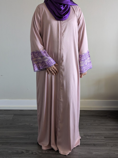 Light Pink Abaya with Embroidery Sleeve