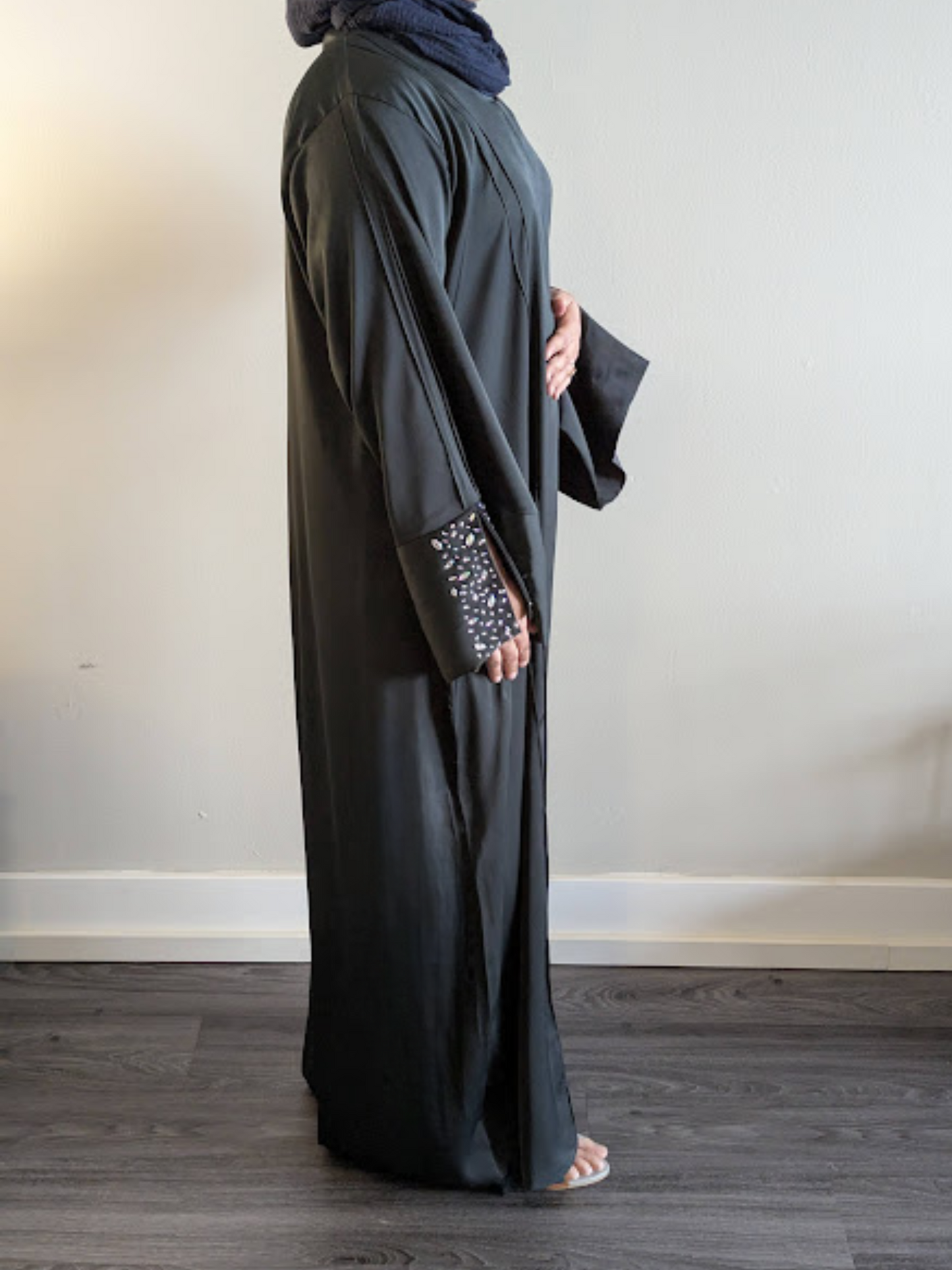 Premium Emerald Green Crystal Rhinestone Abaya