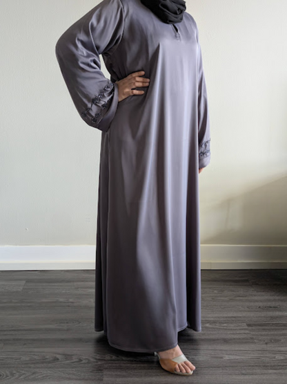 Gray Pearl Work Abaya