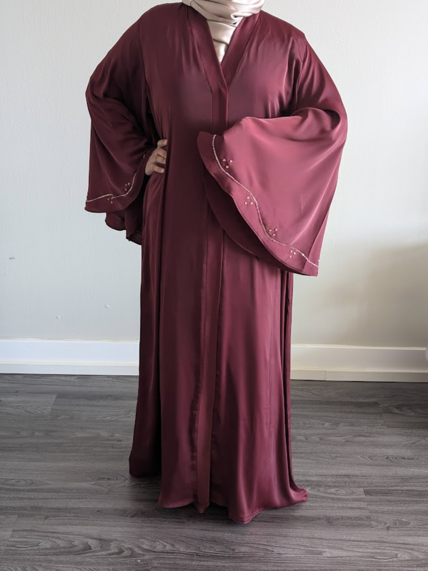 Butterfly Sleeve Beads Work Soft Fabric Nidha Abaya