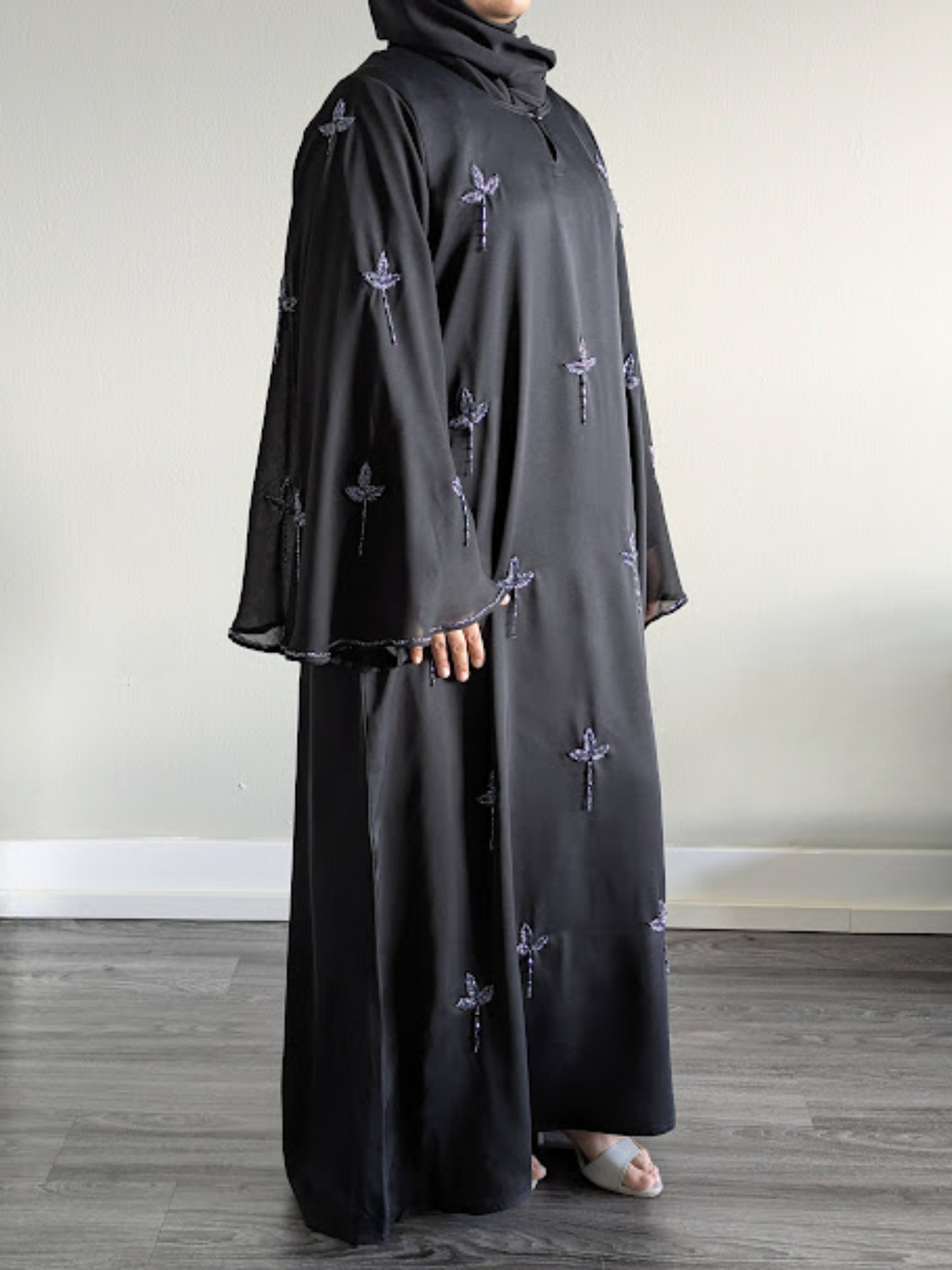 Luxury Black on Black Pearl Work Abaya