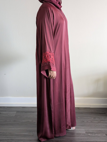 Maroon Soft Fabric Collar Abaya