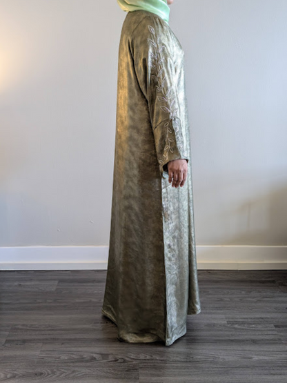 Premium Metallic Green Luxury Abaya with Pearl Work