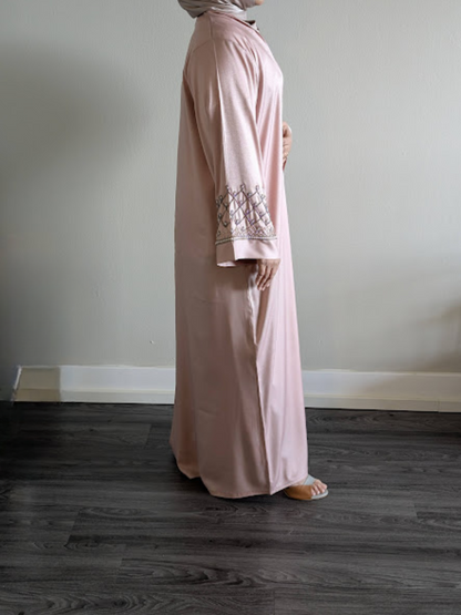 Luxury Pink Geometric Bead Work Abaya