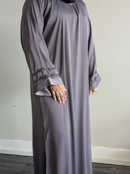 Gray Pearl Work Abaya