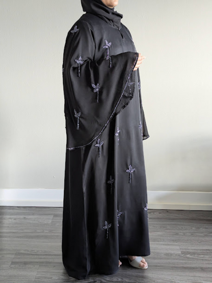 Luxury Black on Black Pearl Work Abaya