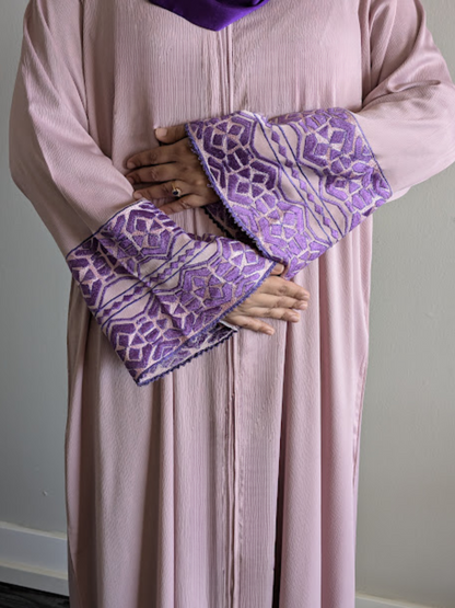 Light Pink Abaya with Embroidery Sleeve