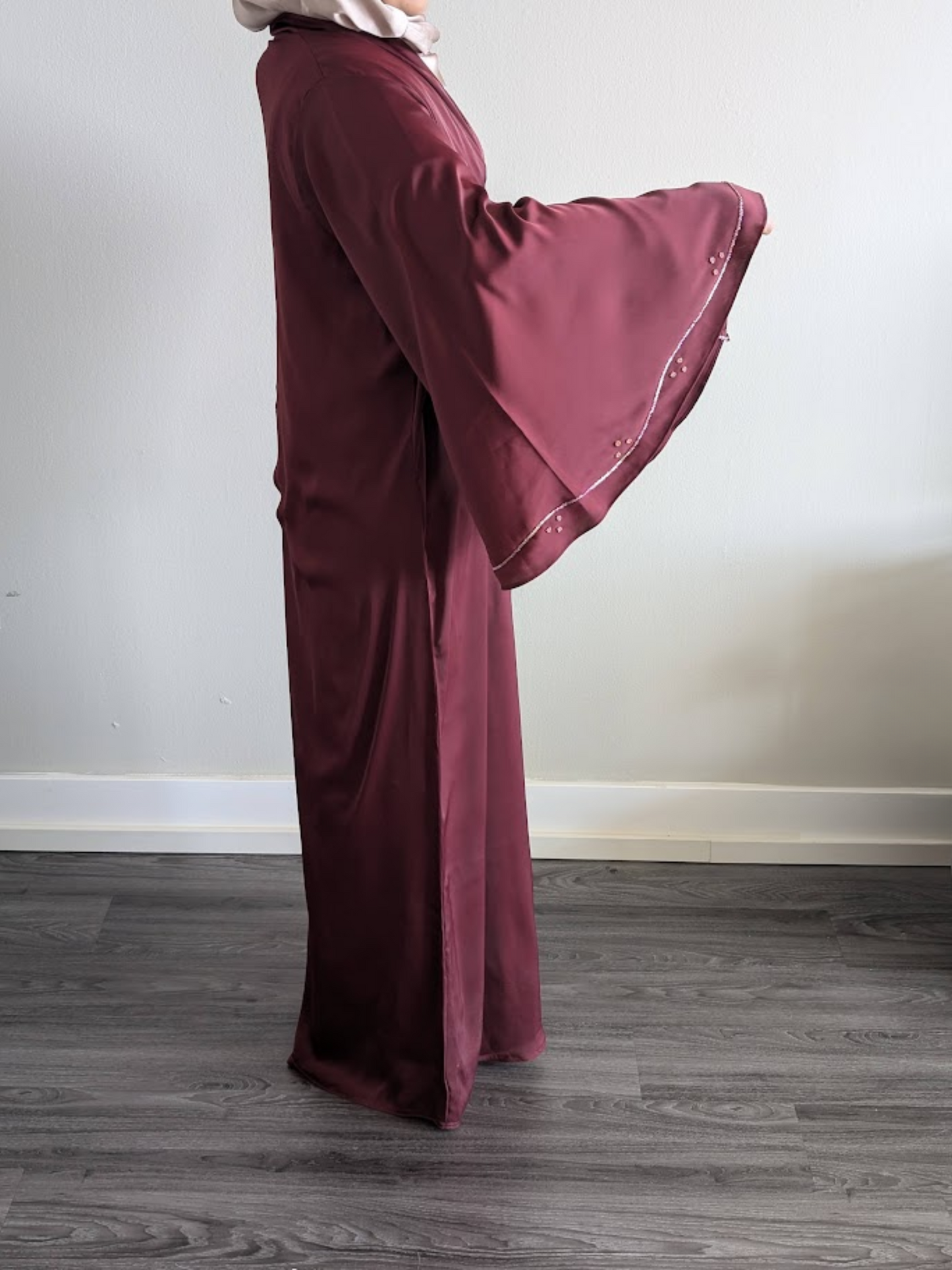 Butterfly Sleeve Beads Work Soft Fabric Nidha Abaya