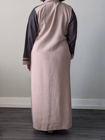 Two Tone Linen Embroidery Collar Abaya