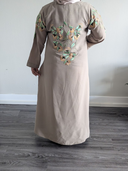 Linen Abaya Embroidery Work on Back and Sleeve