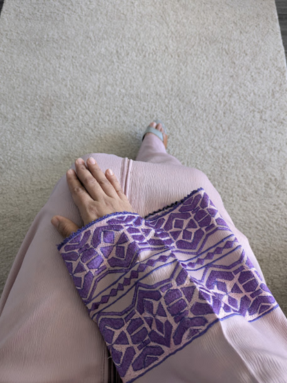 Light Pink Abaya with Embroidery Sleeve