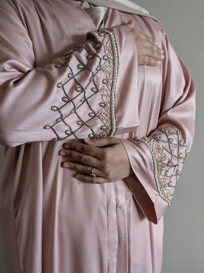 Luxury Pink Geometric Bead Work Abaya