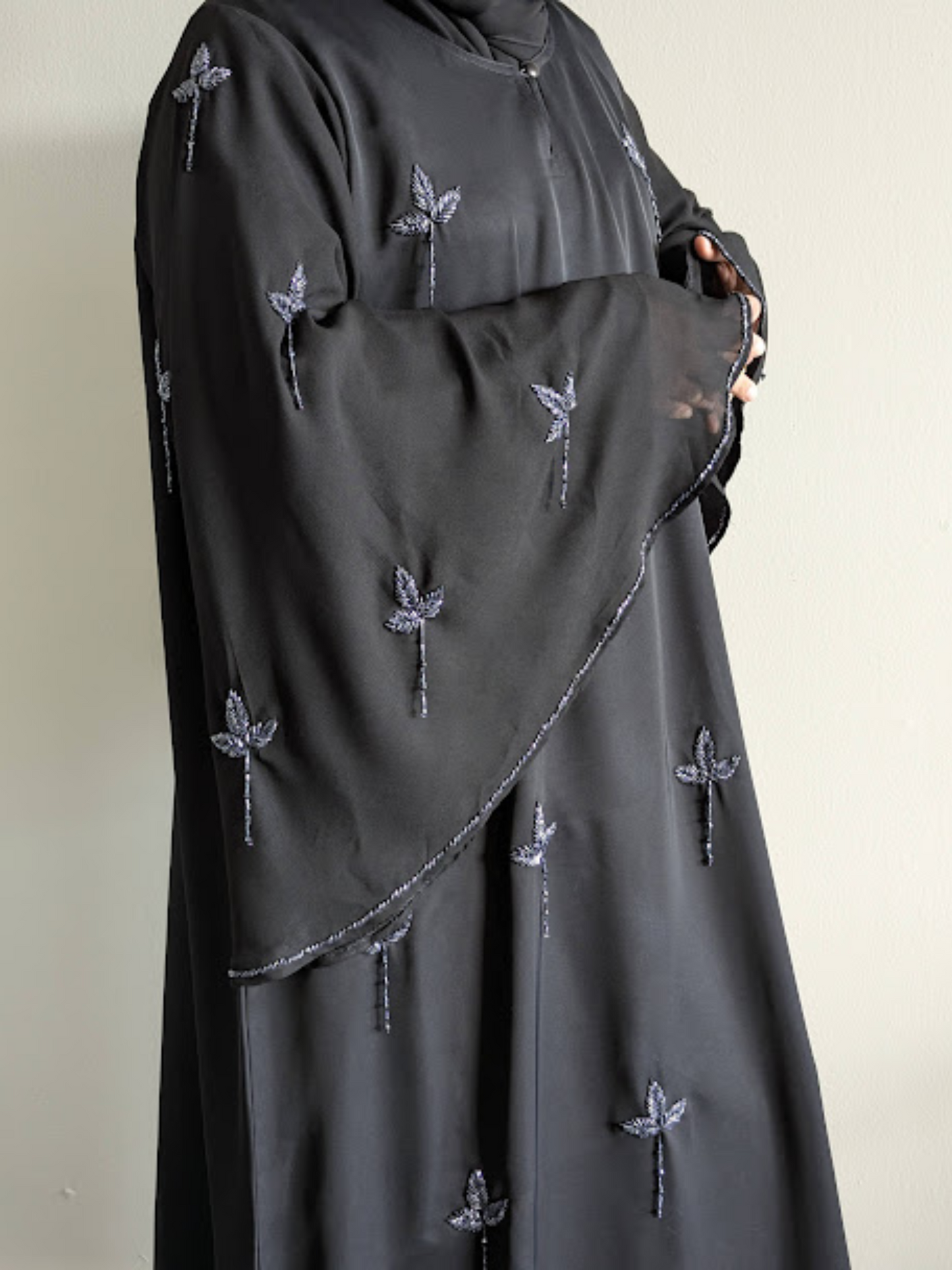 Luxury Black on Black Pearl Work Abaya