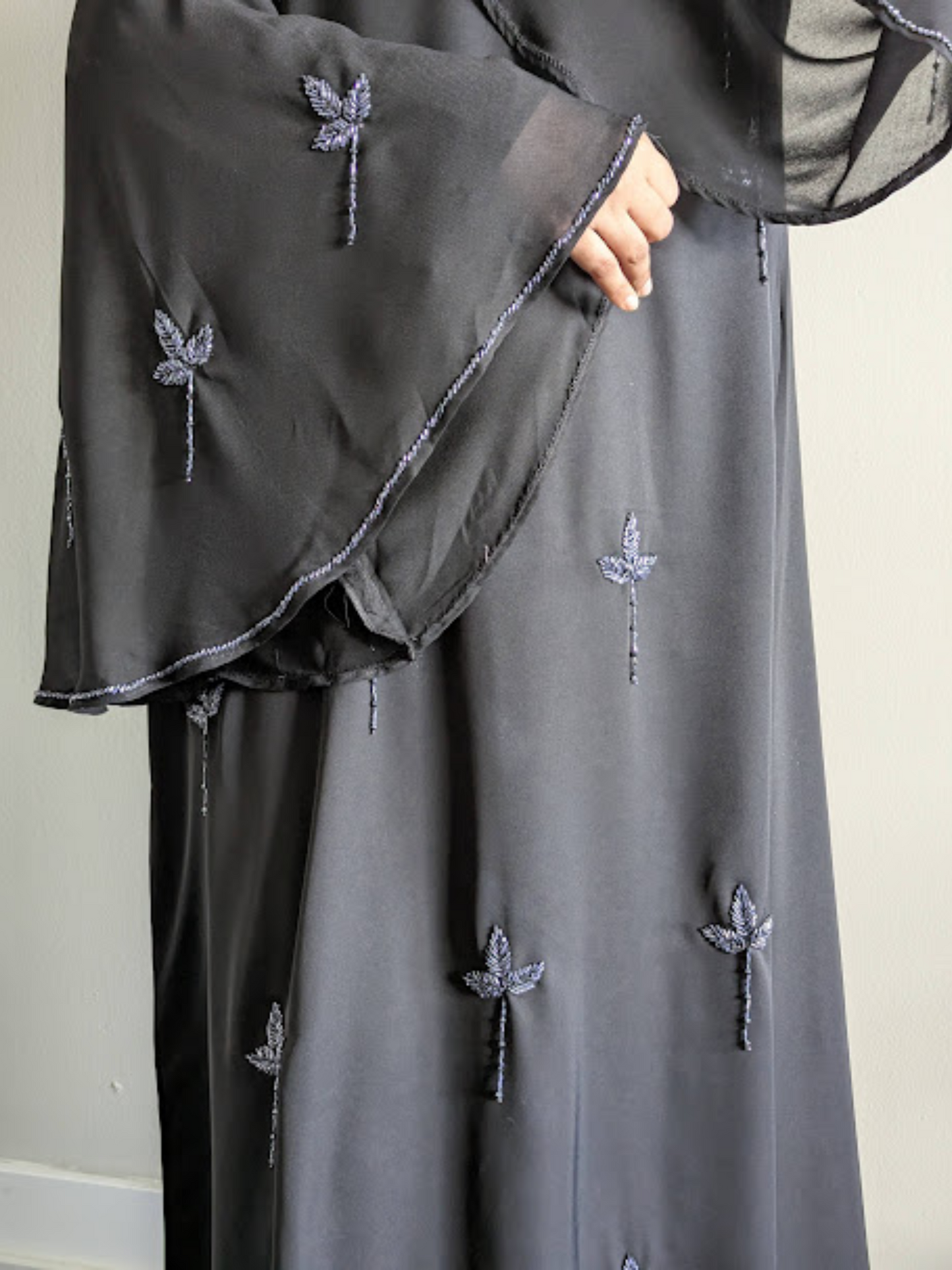 Luxury Black on Black Pearl Work Abaya