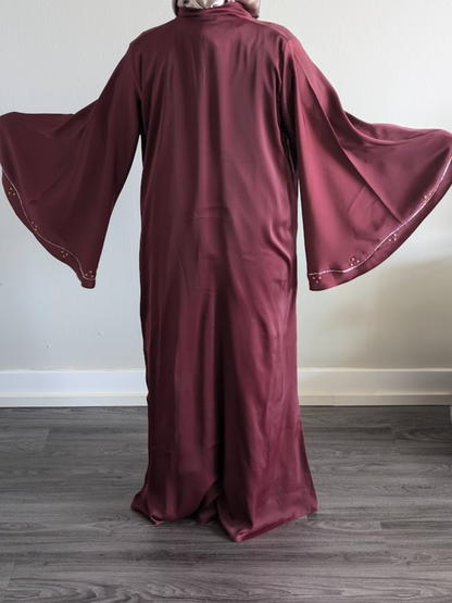 Butterfly Sleeve Beads Work Soft Fabric Nidha Abaya