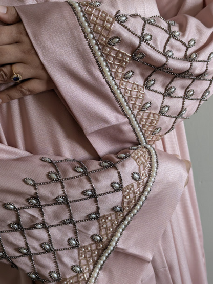 Luxury Pink Geometric Bead Work Abaya