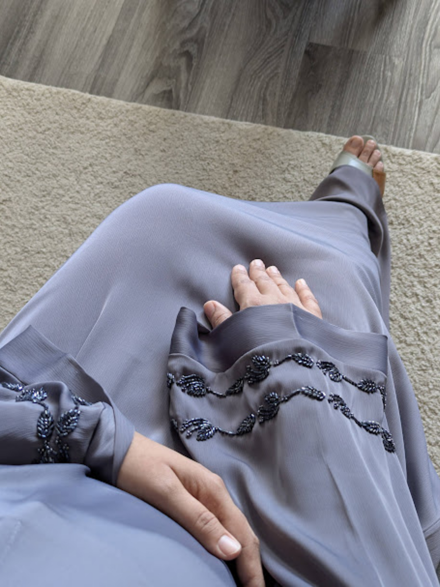 Gray Pearl Work Abaya